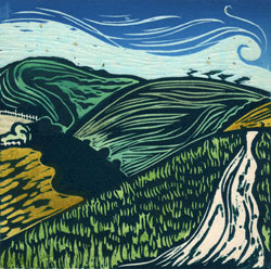 'Cliffe Hill' Linocut by Helen Brown